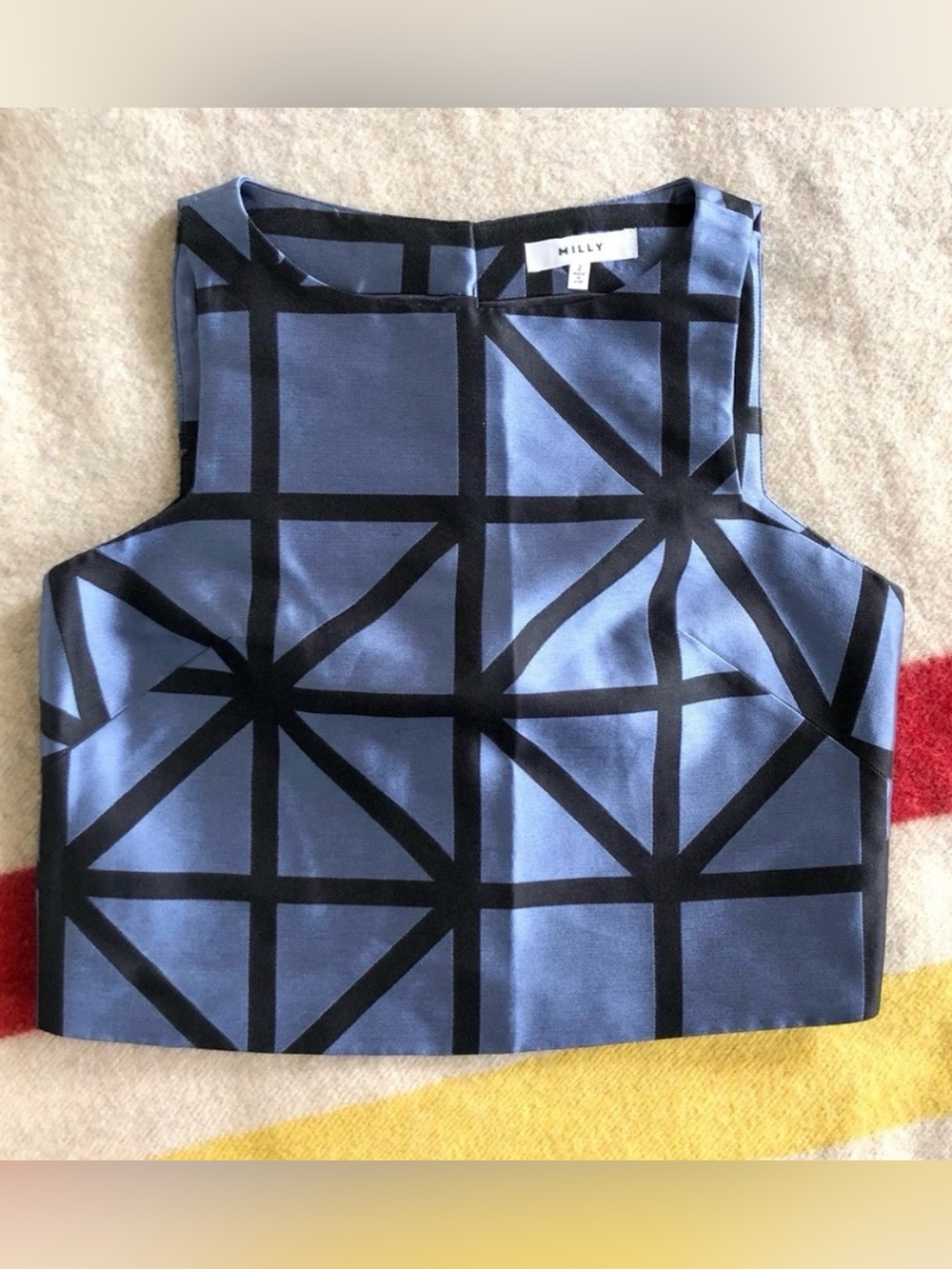 Milly Blue Geometric Cropped Tank Top - Picture 3 of 3